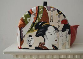 Artisanal Cotton Insulated Pillow Book & Geisha Tea Cozy Utamaro Inspired - Small only