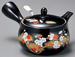 Yamakiikai Black Kyusu(Japanese teapot) Japanese Plum Flowers pattern with a strainer 250cc GM931 N2