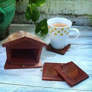 Wooden Coaster Set with 6 Round Table Coasters and Home Unique Shaped, glass Table Coasters, on The Table Coasters... N4