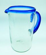 Mexican Glass Margarita or Juice Pitcher, Blue Rim, Straight 1.75 Quarts 56 oz. N2