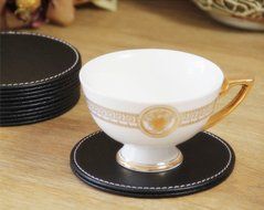 XICHEN® Leather Coasters - Upscale With Coaster Holder Sleek -6 Piece Set With Holder (Chocolate Brown) N9