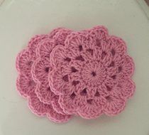 Crochet Pink Flower Drink Coaster Set of 3