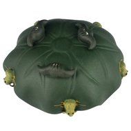 Chinese Yixing Zisha Handcraft Kungfu Tea Pet Decor Lotus Fountain Frog Home Decor