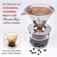 Pour Over Coffee Dripper-4 Cup Capacity-Reusable Paperless Permanent-Laser Cut Dual Mesh Filter-Dishwasher Safe... N8