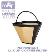 Permanent 12-Cup Cone Shape Gold Tone Coffee Filter Fits All Coffee Makers Using #4 Cone Filters N2