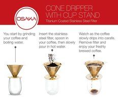 Osaka Titanium Coated Pour Over Cone Dripper, Reusable Stainless Steel Coffee Filter with Cup Stand &quot;Himeji-jo&quot; N7