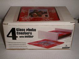 Malden International - Set of 4 Christmas Glass Photo Coasters with Holder