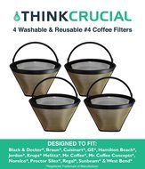 4 Coffee Filters # 4 Cone, Black & Decker, Braun, Cuisinart, GE, Hamilton Beach, Krups, Mr. Coffee, By Crucial...