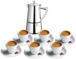 Cuisinox SET-6R66 Set of 6 Espresso Cups and Roma 6-Cup Espresso Coffeemaker, Silver