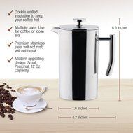 Double Wall Tea & Coffee Brewer | Stainless Steel Coffee Pot & Maker - French Press 12 oz or 350 ml Coffee Pot... N5