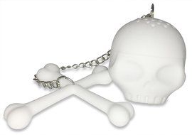 Skull Tea Set: Strainer Infuser, Ice Cube Tray, Teaspoon - Stocking Stuffer Gift (Black Magic) N4