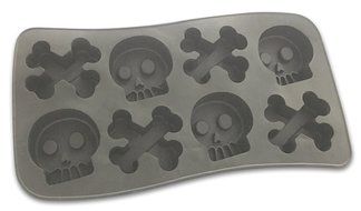 Skull Tea Set: Strainer Infuser, Ice Cube Tray, Teaspoon - Stocking Stuffer Gift (Black Magic) N5