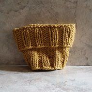 2 in 1 Coffee Cup Cozy Sleeve Hand Knit Cotton Mustard Mug Cozy fits a "Short" or "Grande" Coffee N2