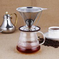 Justmysport Stainless Steel Double Mesh Filter Coffee Dripper Reusable Pour Over Coffee Maker with Handle N12