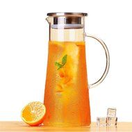 Artcome 1.5 Liter / 52 Oz Hand Made Glass Water Pitcher with Stainless Steel Strainer Lid N6