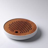 CCWY Ceramic round mini tea kungfu tea round bubble disks bamboo trumpet tea sea storage pallet,Powder blue,Wide... N2