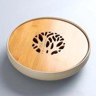 CCWY Ceramic Japanese tea tray round bubble disks bamboo mini storage-type water tray sea tea kungfu tea tea,Powder... N4