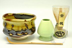 Japanese Mino Yaki ware Matcha Bowl And Tea Ceremony Set Green Tea 11.5 / 11.5 / 8cm (4.5 / 4.5 / 3.1inch)[7399] N5