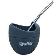 Qooble Silicone Mate Gourd with Bombilla Drinking Straw for Yerba Mate Tea Herbal Infusions (Charcoal Gray) N3