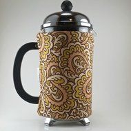 Gold and Peach Paisley, French Press Cozy, Cafetiere Cosy, 8 cup N4