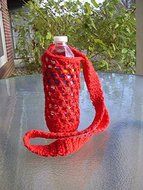 Crochet water bottle carrier, crochet bottle holder in red