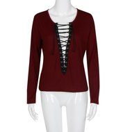 Bandage Blouse,Laimeng Women Cotton Blend Autumn Winter Strap Casual Shirt T-shirt Top Blouse (M, Gray) N13