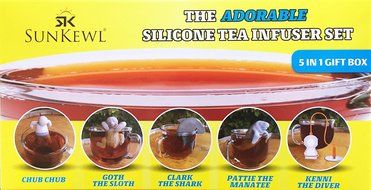 The Adorable Loose Leaf Silicone Tea Infuser Set of 5 by SunKewl with Gift Box N10