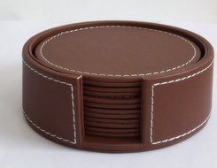 XICHEN® Leather Coasters - Upscale With Coaster Holder Sleek -6 Piece Set With Holder (Chocolate Brown) N13