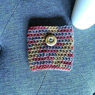 Crochet Coffee Cup Sleeve Red Grey Gold