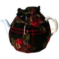 Teapot Cozy Red green plaid with Holly, Bells and Pine boughs for 5-8 cup teapot #344 N6
