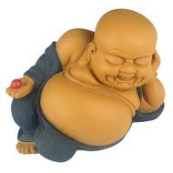 Chinese Yixing Zisha Handcraft Sleeping Buddha Colorful Tea Pet Deco Home Decor