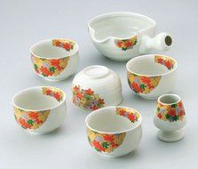 Saikai pottery Autumn leaves Japanese Tea set from Japan 30498