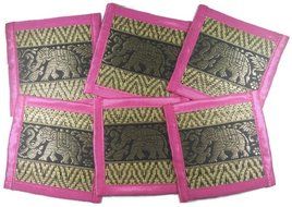 Chic Nature Reed Elephant Collection 6-piece Handmade Coaster Set, Assorted Color (Brown #3) N22
