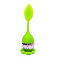 1 X Stainless Steel Tea Infuser Strainer with Silicone Leaf Lid, Mesh Strainer Includes Drip Tray - Green