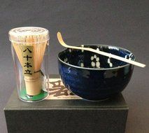 Japanese Porcelain Blue Cherry Blossom Matcha Bowl Bamboo Scoop 80 Whisk Tea Ceremony Set