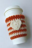 Pumpkin Spice Latte Cozy Pumpkin Cream Stripe with Heart Applique N2