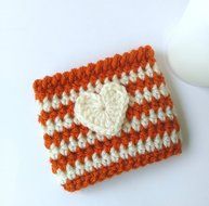 Pumpkin Spice Latte Cozy Pumpkin Cream Stripe with Heart Applique N3