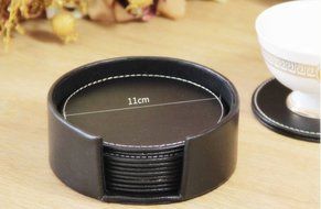 XICHEN® Leather Coasters - Upscale With Coaster Holder Sleek -6 Piece Set With Holder (Chocolate Brown) N16