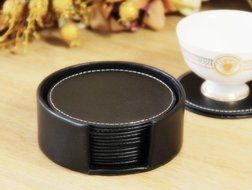 XICHEN® Leather Coasters - Upscale With Coaster Holder Sleek -6 Piece Set With Holder (Chocolate Brown) N17