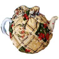 Teapot Cozy Christmas themed with red poinsettias, holly leaves for 5-8 cup teapot #405 N5