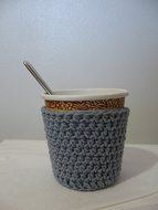 Handmade Crochet Ice Cream Pint Cozy in Stonewash Denim N5