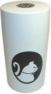 Pawvac 12 Ounce Vacuum Sealed Pet Food Storage Container; White Cap & Body/Black Cat