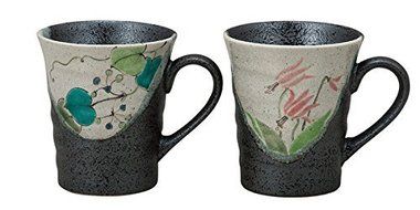 Kutani Pottery colorful flowers pair mug cup from Japan K4-945