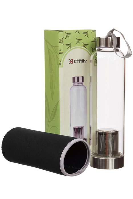 Hot or Cold Glass Tea Tumbler Bottle &ndash; Borosilicate Glass Tea Mug &ndash; Glass Water Bottle with Flavor Dispenser Cup... N17