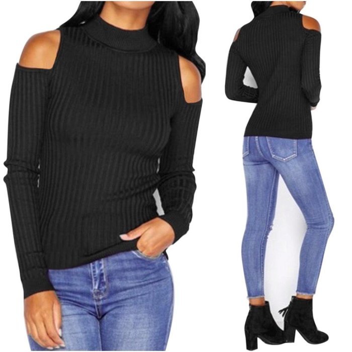 Women's Blouse,Laimeng Round neck Cotton blend Long Sleeve Knitted Pullover Sweater Slim Jumper Blouse (M, Black) N13