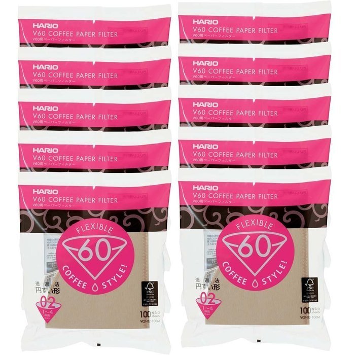HARIO V60 Coffee Filter 100 Sheets 10-packs (Dripper 02, Natural) N2