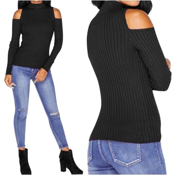 Women's Blouse,Laimeng Round neck Cotton blend Long Sleeve Knitted Pullover Sweater Slim Jumper Blouse (M, Black) N14