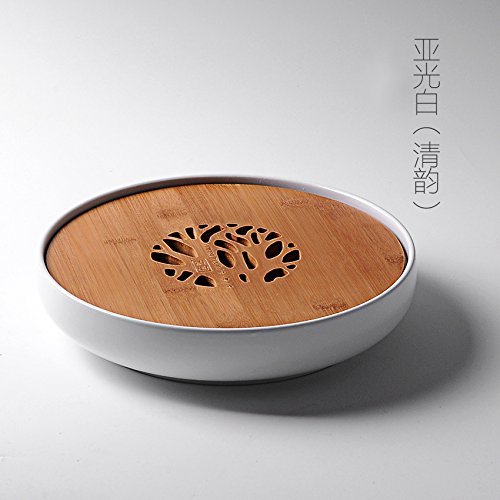 CCWY Ceramic Japanese tea tray round bubble disks bamboo mini storage-type water tray sea tea kungfu tea tea,Powder...