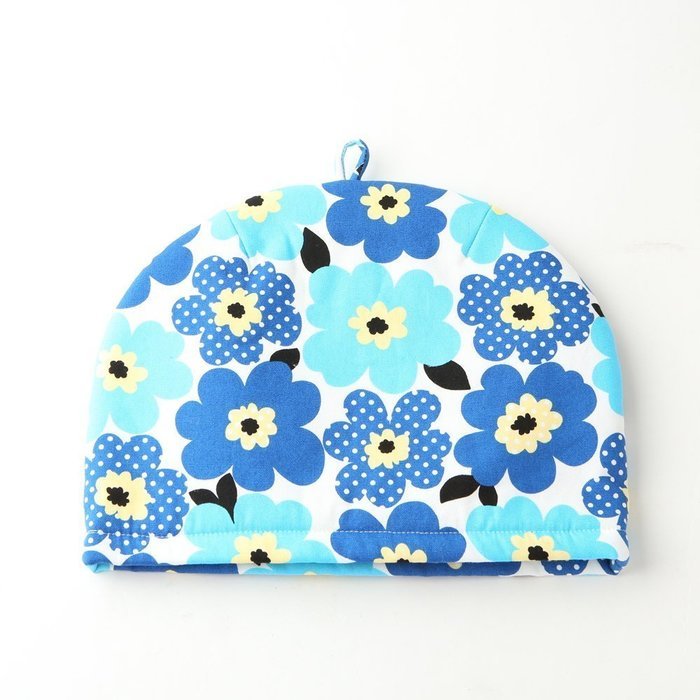 Northern European Style Blue Flowered Cotton Cloth Tea Cozy with Teapot Coaster Handmade by Japanese Craftsman... N2