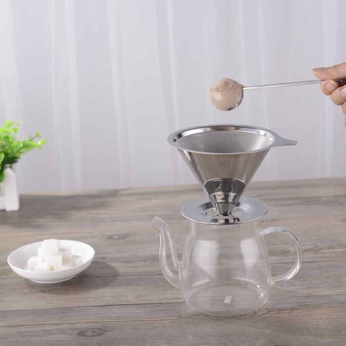 Ziselu Stainless Steel Pour Over Coffee Dripper - Reusable Double Layer Mesh Filter and Coffee Scoop N7
